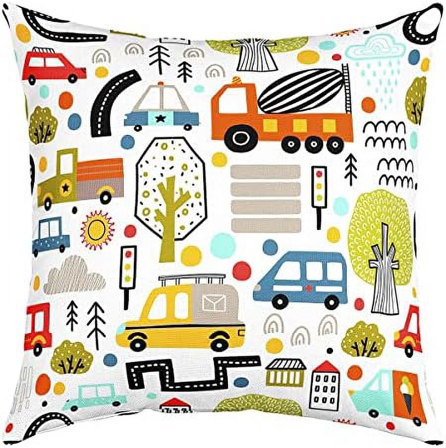 Cartoon Excavator Throw Pillow Cover 24x24 Inch Cute Construction