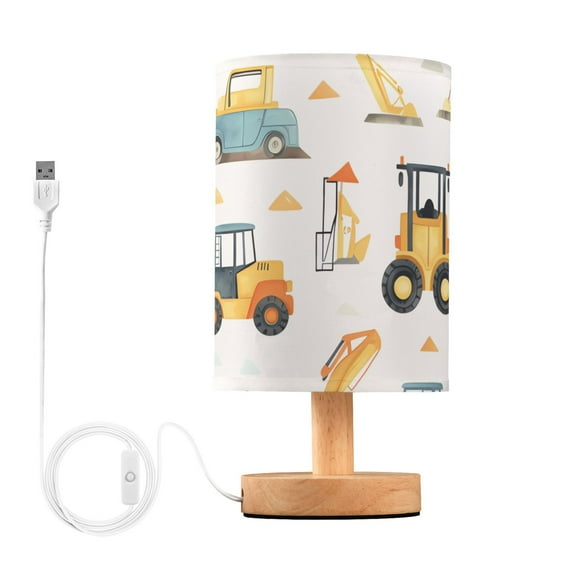 Cartoon Excavator Truck Bedside Table Lamp LED Warm Lights with USB Charging Port Retro Cylinder Desk Lamps
