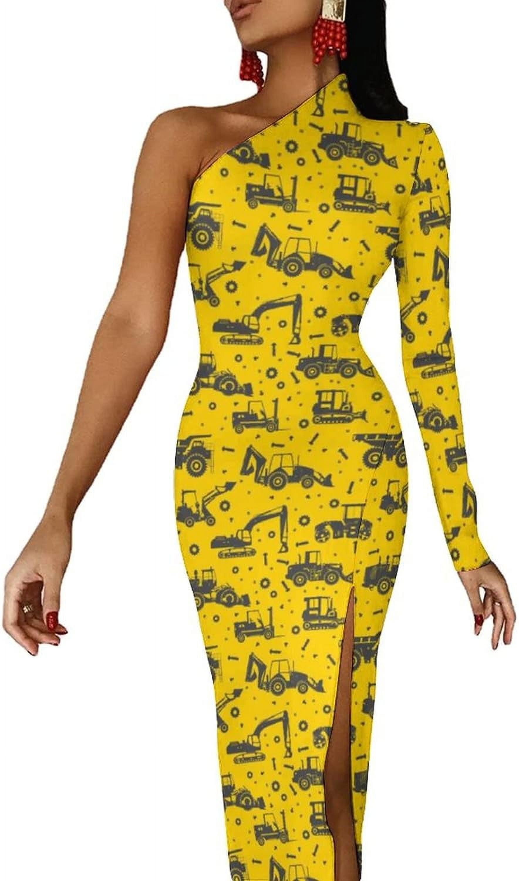 Cartoon Excavator and Tractor Women's Half Sleeve Split Dress Fashion