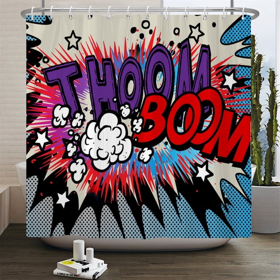 Cartoon Explosion letter Shower Curtain Cute Waterproof Polyester Bathroom Curta
