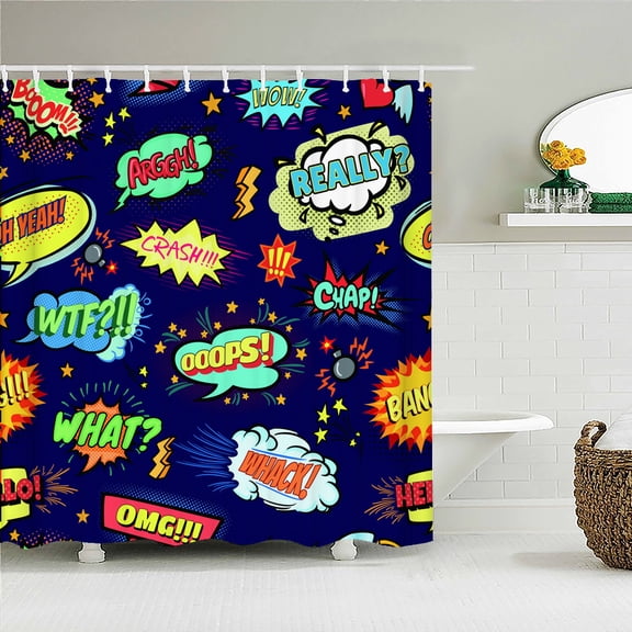 Cartoon Explosion letter Shower Curtain Cute Waterproof Polyester Bathroom Curta