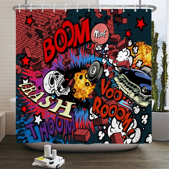 Cartoon Explosion letter Shower Curtain Cute Waterproof Polyester Bathroom Curta