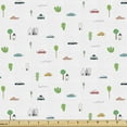 thumbnail image 1 of Cartoon Fabric by the Yard, Abstract Drawing of Vans Cars and Trees with House Buildings on Plain Background, Upholstery Fabric for Dining Chairs Home Decor Accents, Multicolor by Ambesonne, 1 of 5