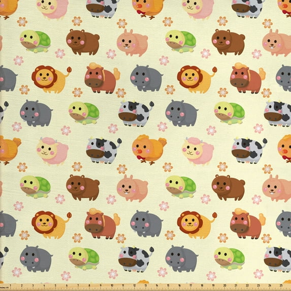 Ambesonne Cartoon Fabric by the Yard Upholstery, Animals Simple, 5 Yards, Multicolor