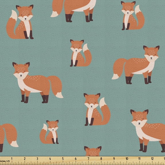 Ambesonne Cartoon Fabric by the Yard Upholstery, Repetitive Pattern of Foxes, 1 Yard, Burnt Sienna and Laurel Green