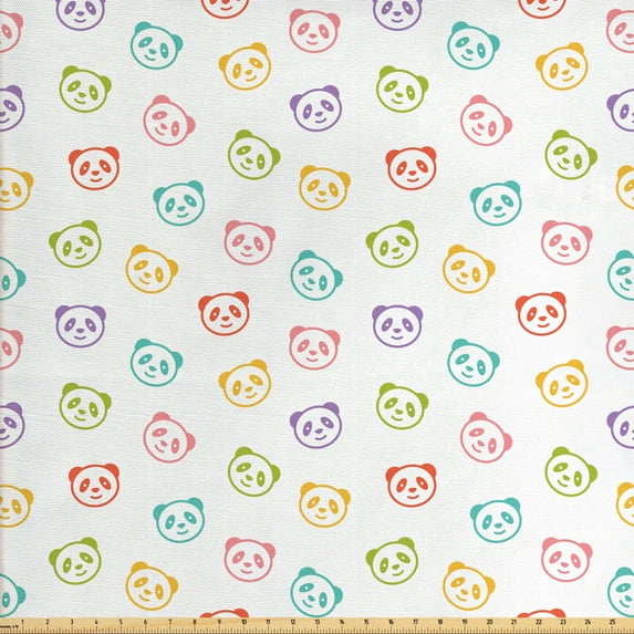 Ambesonne Cartoon Fabric by the Yard Upholstery, Funny Panda Bears Artwork, 2 Yards, Multicolor
