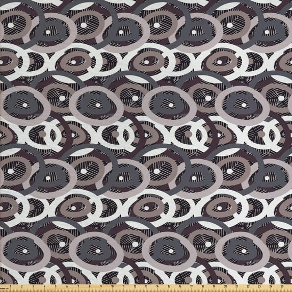 Cartoon Fabric by the Yard, Hatched Grid Overlaying Hand-drawn Circles Retro Style Scribbled Pattern Design, Decorative Upholstery Fabric for Sofas and Home Accents, Multicolor by Ambesonne