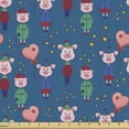 thumbnail image 1 of Ambesonne Cartoon Fabric by the Yard Upholstery, Pink Pigs Wearing Clothes, 10 Yards, Multicolor, 1 of 5