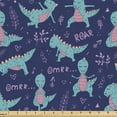 thumbnail image 1 of Ambesonne Cartoon Fabric by the Yard Upholstery, Dinosaur Doing Yoga Poses, 1 Yard, Indigo Turquoise and Rose, 1 of 5