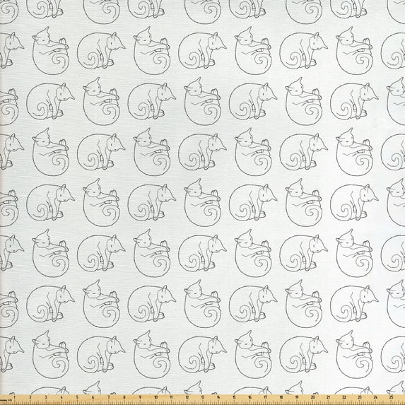 Ambesonne Cartoon Fabric by the Yard Upholstery, Pets Cats Kitten Curling, 5 Yards, Pale Mauve Taupe White