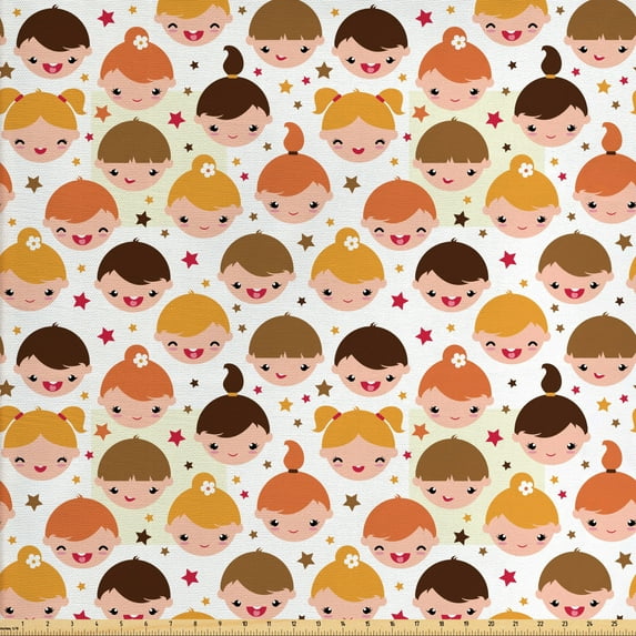 Cartoon Fabric by the Yard, Repetitive Pattern with Cheerful and Irregular Stars, Upholstery Fabric for Dining Chairs Home Decor Accents, Cream and Multicolor by Ambesonne