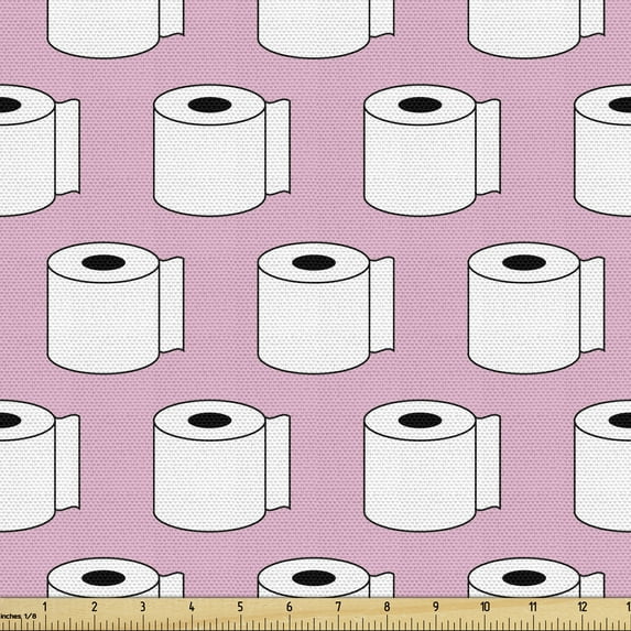 Ambesonne Cartoon Fabric by the Yard Upholstery, Cartoon Pink Toned Art, 1 Yard, Pale Pink White