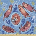 thumbnail image 1 of Ambesonne Cartoon Cartoon Fabric by the Yard Upholstery, Otters Seaweed, 5 Yards, Multicolor, 1 of 4