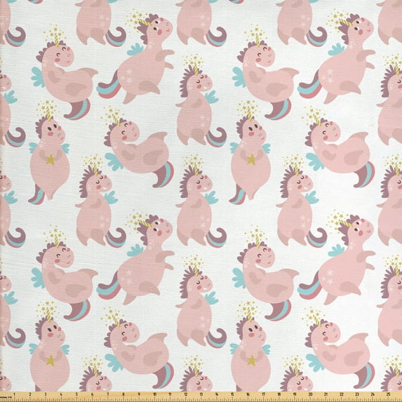 Ambesonne Cartoon Fabric by the Yard Upholstery, Unicorns, 2 Yards, Multicolor