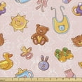 thumbnail image 1 of Ambesonne Cartoon Fabric by the Yard Upholstery, Teddy Bears and Ducks Fun, 1 Yard, Pale Pink and Multicolor, 1 of 5