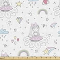 thumbnail image 1 of Ambesonne Cartoon Fabric by the Yard Upholstery, Colorful Floral Girl Motif, 1 Yard, White and Multicolor, 1 of 5