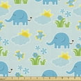 thumbnail image 1 of Cartoon Fabric by the Yard Upholstery, Funny Elephants and Sun Clouds Butterflies Flowers Garden, Decorative Fabric for DIY and Home Accents, Yellow Pale Blue by Ambesonne, 1 of 5