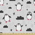 thumbnail image 1 of Ambesonne Cartoon Fabric by the Yard Upholstery, Penguins in Love Doodle Art, 2 Yards, Dark Blue Grey and Black, 1 of 5