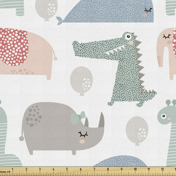 Ambesonne Cartoon Fabric by the Yard Upholstery, Party Animals Balloon, 1 Yard, Multicolor