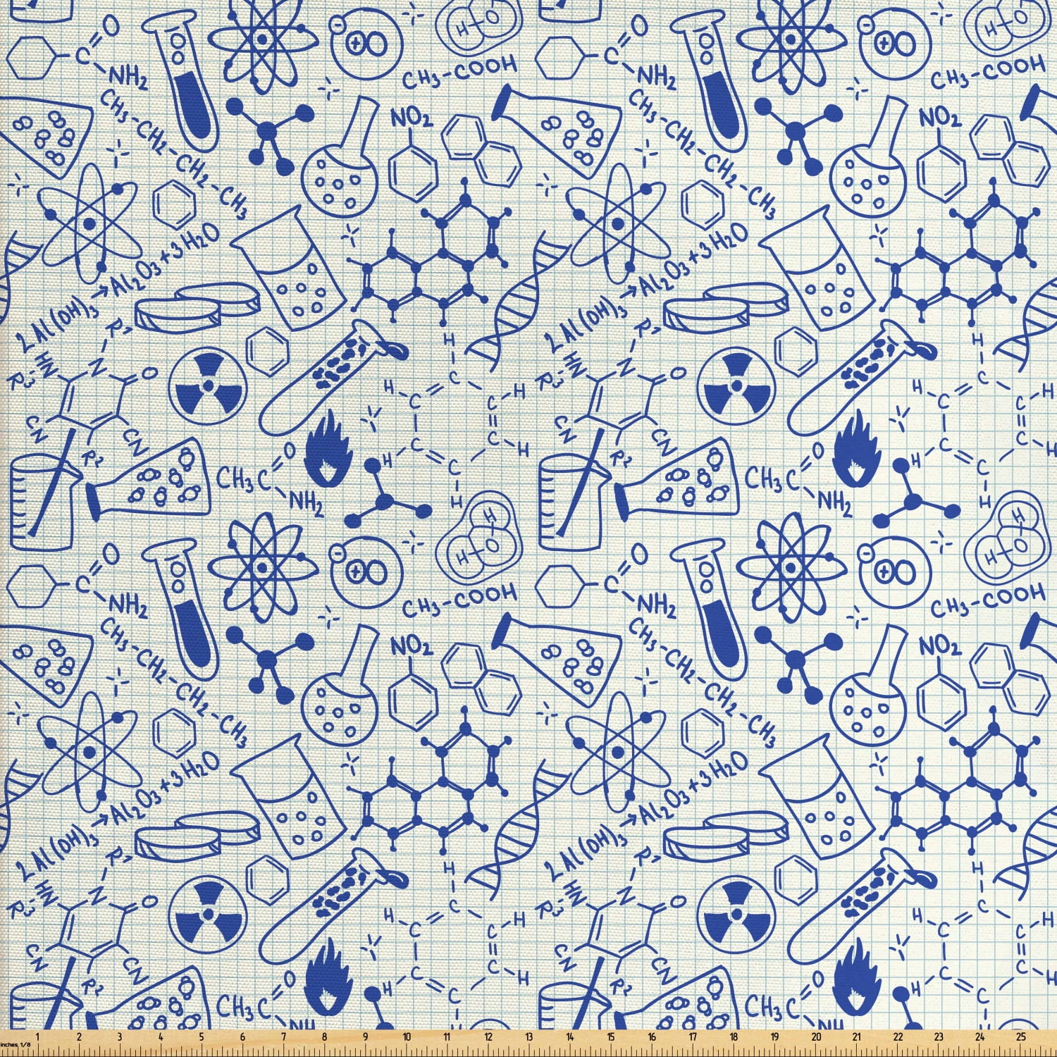 Cartoon Fabric by the Yard Upholstery, Science Chemistry Geometry Math ...