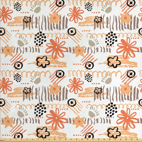 Cartoon Fabric by the Yard Upholstery, Simplistic Pastel Toned Flowers and Stripes Clouds Playroom, Decorative Fabric for DIY and Home Accents, Multicolor by Ambesonne