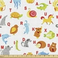 thumbnail image 1 of Cartoon Fabric by the Yard, Various Animals with Their Letters Alphabet Back to School Theme, Decorative Upholstery Fabric for Chairs & Home Accents, White Pale Taupe and Orange by Ambesonne, 1 of 5