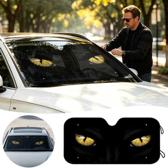 Cartoon Face Car Windshield Sun Shade, UV Blocking Foldable Sun Visor, Cute Funny Windshield Cover for Car Interior Protection(28*54")