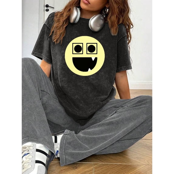 Cartoon Face Square Eyes Graphic for Cotton Wear Tee T Shirt Top Short Sleeve Round Neck Black S-2XL Plus Size