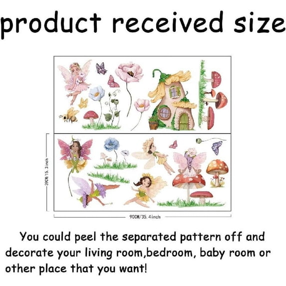 Cartoon Fairy Flowers Wall Decal Mushroom Wall Sticker Art Decoration Vinyl Wall Decals Girl's Bedroom Decor