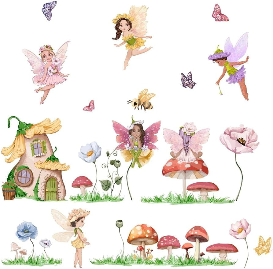 Cartoon Fairy Flowers Wall Decal Mushroom Wall Sticker Art Decoration ...