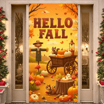 Cartoon Fall Banner Hello Fall Pumpkins Autumn Leaves Decoration for Seasonal Celebration Outdoor Decoration Indoor Party