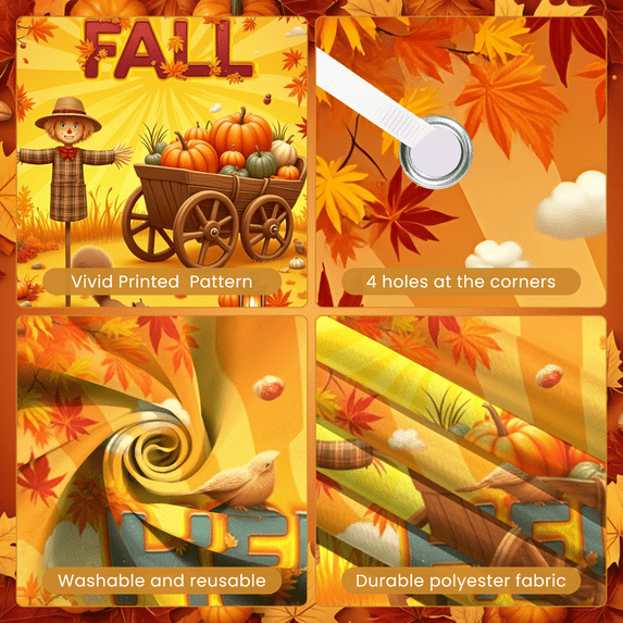 Cartoon Fall Banner Hello Fall Pumpkins Autumn Leaves Decoration for Seasonal Celebration Outdoor Decoration Indoor Party