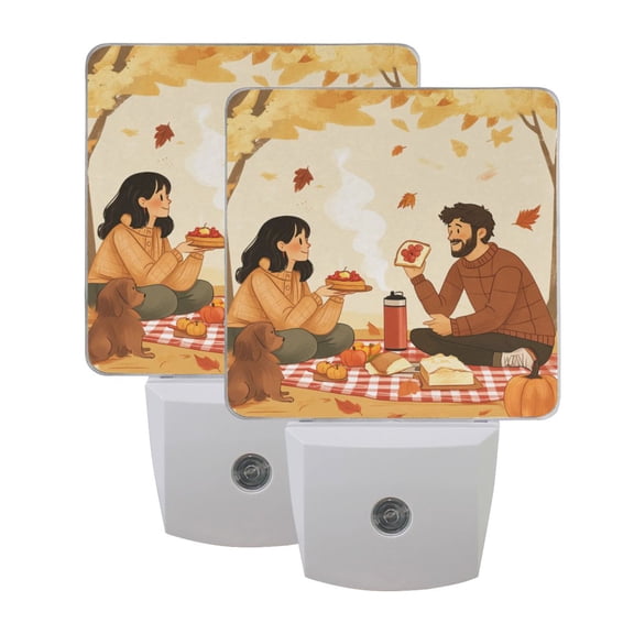 Cartoon Fall Outdoor Picnic LED Night Light with Smart Sensor Plug Into Wall Dusk to Dawn 2 packs