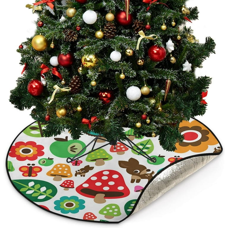 Cartoon Fall Theme Christmas Tree Mats Waterproof Tree Skirt 