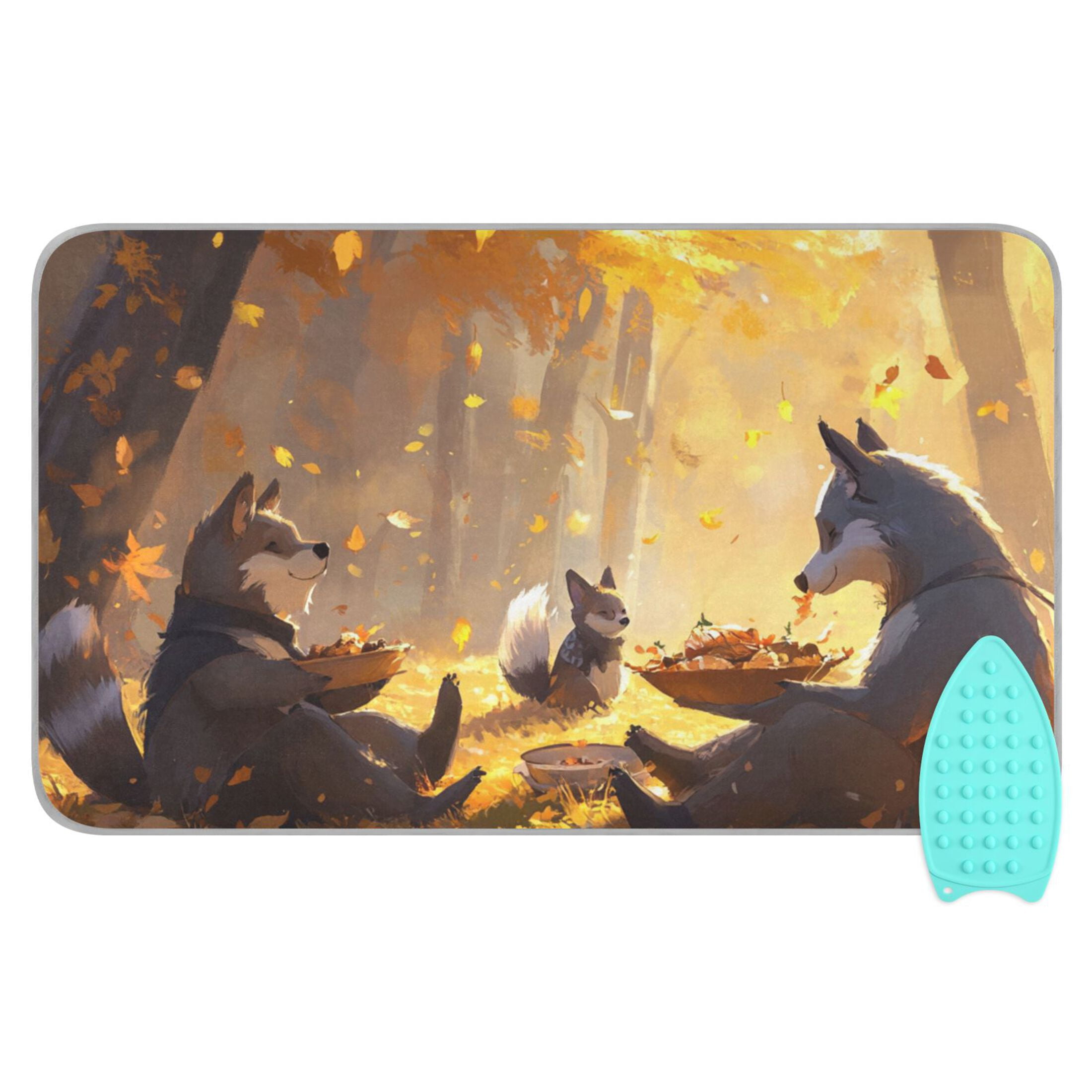Cartoon Fall Wolf Harvest Ironing Mat Blanket for Table Top Travel Portable Ironing Board Pad 47.2x27.6 Inch