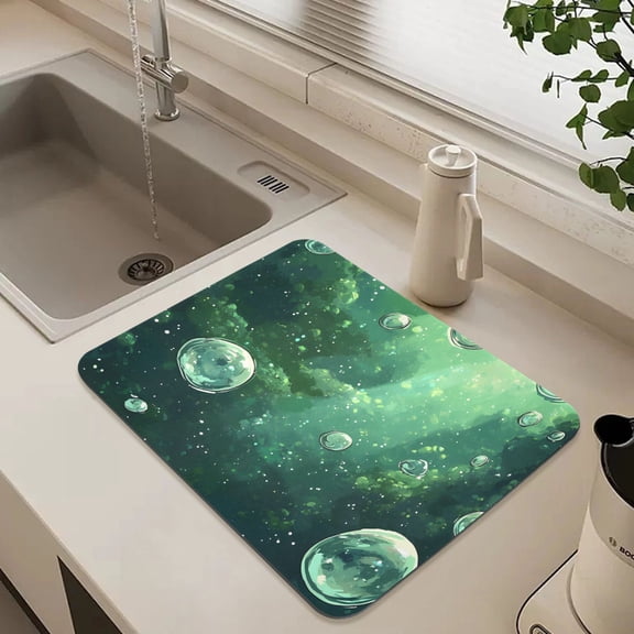 Cartoon Fantasy Bubble Dish Drying Mat for Kitchen Counter Absorbent Drainer Mats (15.7X11.8Inch)