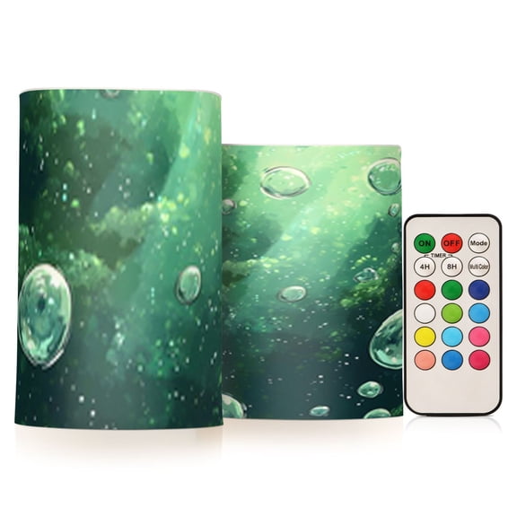 Cartoon Fantasy Bubble Flickering Flameless Candles Battery Operated with Remote Timer LED Pillar Candles Set of 2