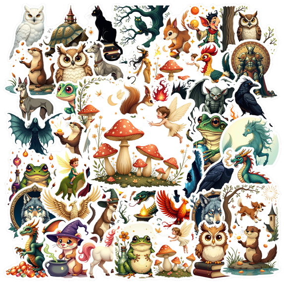 Cartoon Fantasy Creature Stickers, Waterproof Fantasy Creature Sticker for Water Bottle Laptop Phone Cases Planner Skateboard Luggage Helmet Party Favor Decor, Ideal for Adults Teens Teacher Rewards
