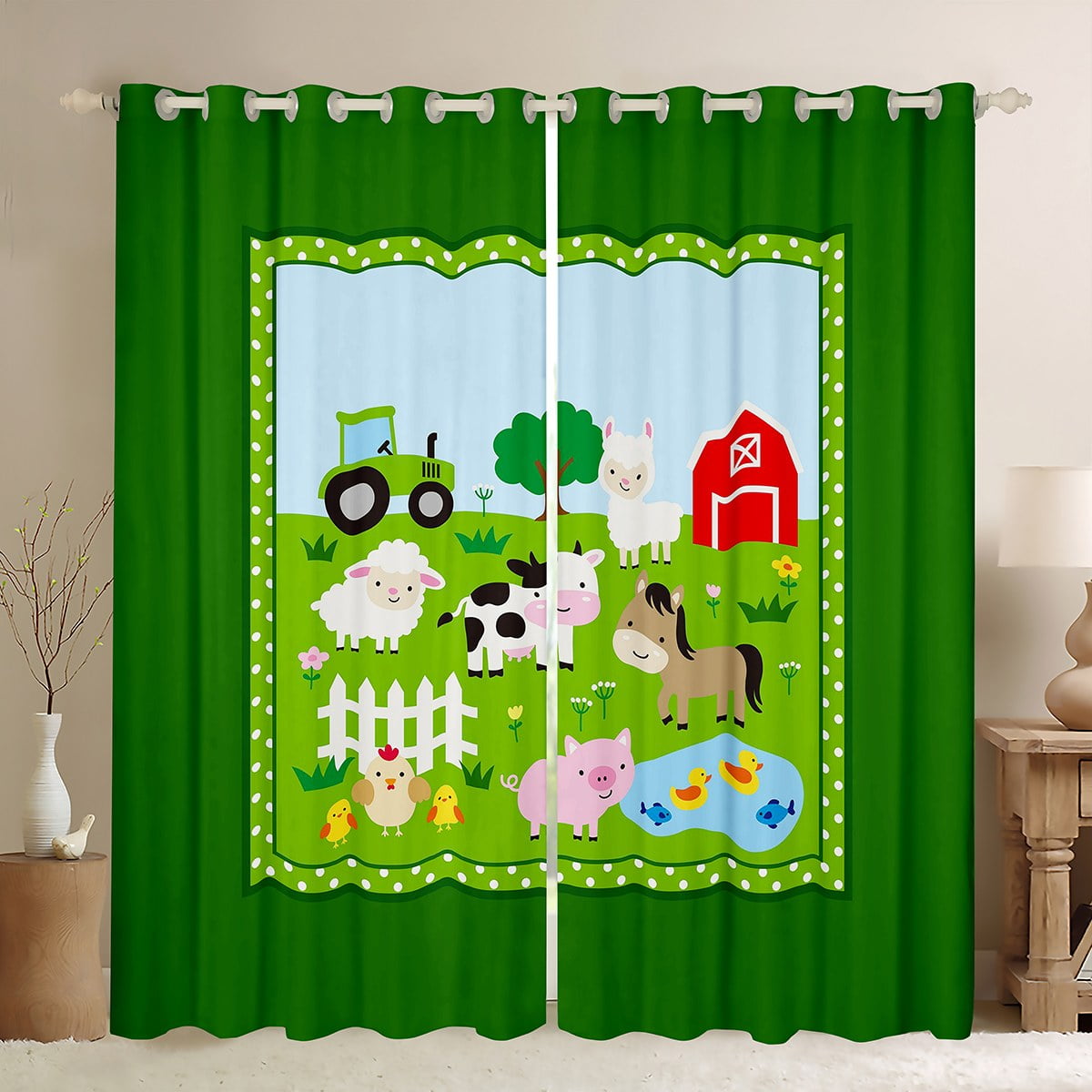 Cartoon Farm Animals Blackout Curtains Kids Cute Animal Print Curtains ...