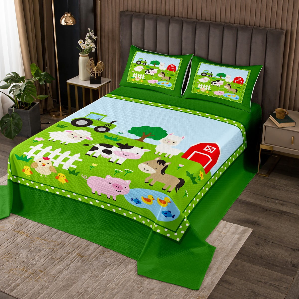 Cartoon Farm Animals Quilt Set Kids Cute Animal Print Bedspread Set