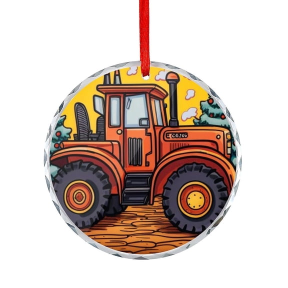 Cartoon Farm Tractor Pattern Glass Ornament Gifts for Women Kids Cartoon Car Round Shaped Glass Ornament
