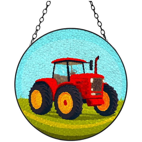 Cartoon Farm Tractor Stained Glass Suncatcher Colored Handmade Window Hangings Glass Suncatcher Crafts Kits for Indoor Garden Christmas Decor and Memorial 16x16cm(3)