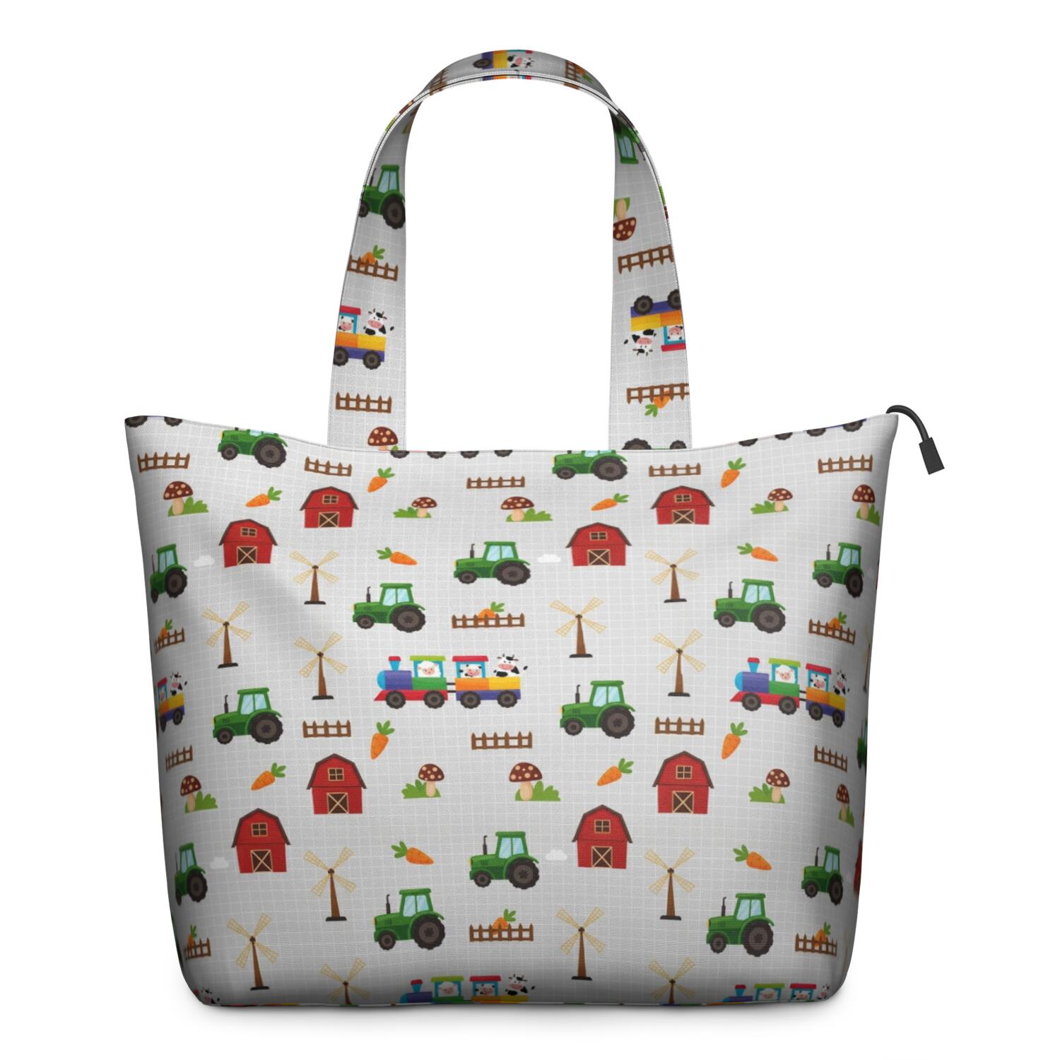 Cartoon Farm Vehicles Barns Gray Pattern Travel Tote Bags for Women Carry On,Large Weekender Bags for Women Travel,Multi Functional Duffle Bag for Work,Shopping,Sports