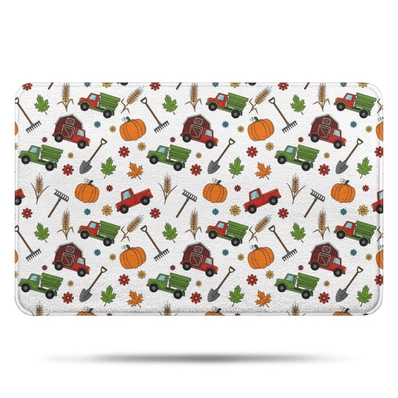 Cartoon Farm Vehicles Pumpkins White Pattern Bathroom Rugs Mat,Non Slip Microfiber Bathroom Rug,Rubber Backing,Soft Bathroom Mats for Bathroom Floor,Tub and Shower,17x27in(43x68cm)