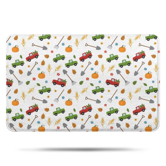 Cartoon Farm Vehicles Pumpkins White Pattern Bathroom Rugs Mat,Non Slip Microfiber Bathroom Rug,Rubber Backing,Soft Bathroom Mats for Bathroom Floor,Tub and Shower,17x27in(43x68cm)