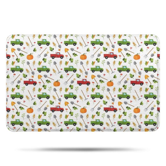 Cartoon Farm Vehicles Pumpkins White Pattern Bathroom Rugs Mat,Non Slip Microfiber Bathroom Rug,Rubber Backing,Soft Bathroom Mats for Bathroom Floor,Tub and Shower,17x27in(43x68cm)