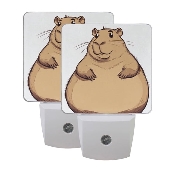 Cartoon Fat Capybara LED Night Light with Smart Sensor Plug Into Wall Dusk to Dawn 2 packs