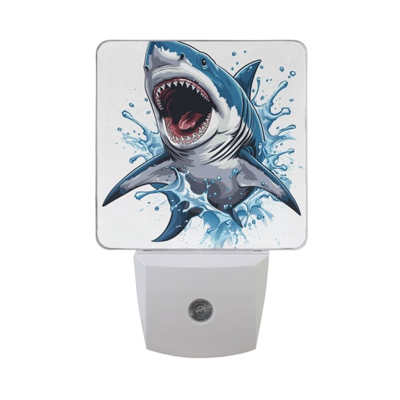 Cartoon Fierce Shark Night Light 2 Pack LED Nightlight Plug into Wall Dusk to Dawn Sensor Soft White