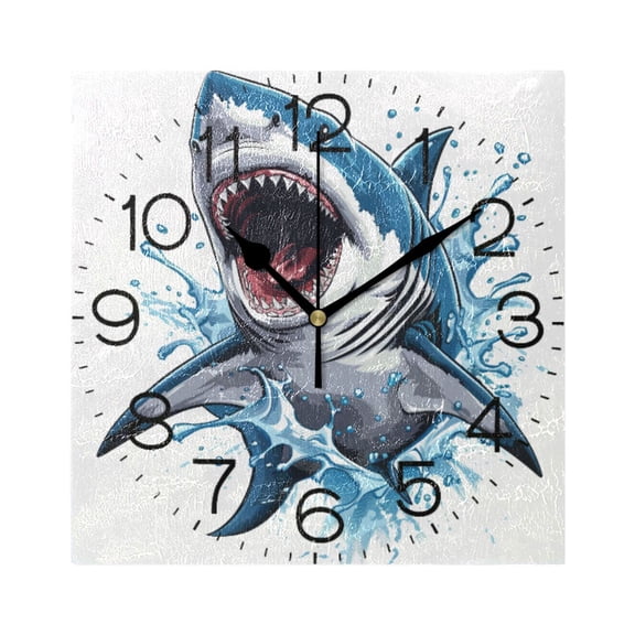Cartoon Fierce Shark Wall Clock 7.78" Non-Ticking Silent Battery Operated for Home Bedroom Office Kitchen Living Room