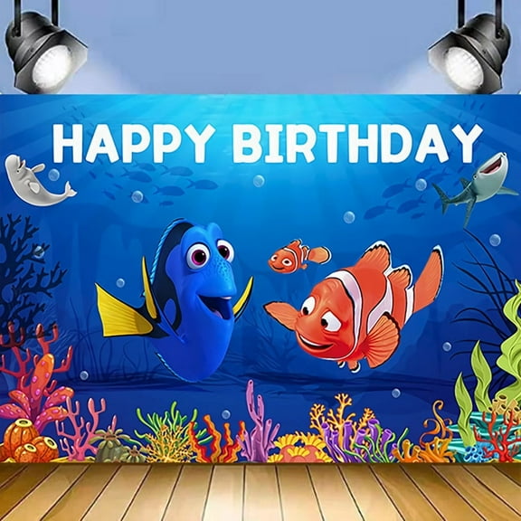 Cartoon Finding Nemo Birthday Backdrop Banner Party Supplies Happy Birthday Party Decorations 35''×30''